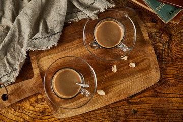 Hot coffee in a glass coffee cup