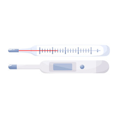 Medical thermometer set. A glass and electronic thermometer