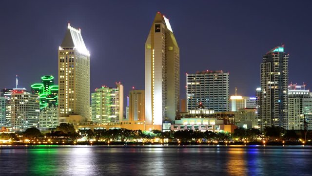 San Diego Night Skyline from Coronado Time Lapse California USA Zoom Out