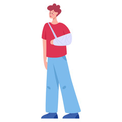 Disabled person. Men having a gypsum bandage on his arm.