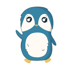 Waving penguin on white background. Vector illustration in cartoon style