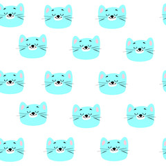 Beautiful head of a blue cat on a white background seamless pattern