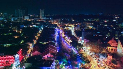Malacca aerial view at night, Malaysia