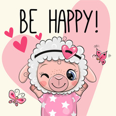 Cute Cartoon Sheep with hearts
