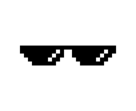 Pixel Art Black Sunglasses Isolated On White Background