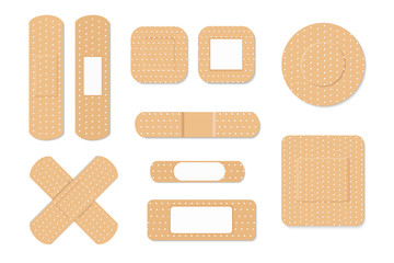 Adhesive bandage elastic medical plasters vector set. Illustration of medical plaster, elastic bandage patch