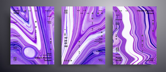 Abstract acrylic poster, fluid art vector texture collection. Artistic background that applicable for design cover, poster, brochure and etc. Purple, blue and white interesting iridescent artwork