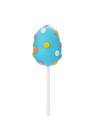 Delicious egg shaped cake pop isolated on white. Easter holiday