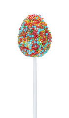 Delicious egg shaped cake pop isolated on white. Easter holiday