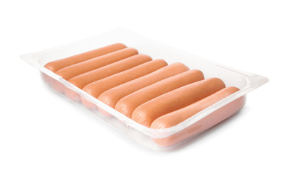 Tasty sausages on white background. Meat product