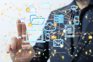 code data concept in hand media.
