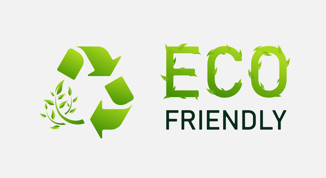 ECO friendly icon. Reduce, Reuse, Recycle symbol and banner. Save the environment vector poster design. Green leaves icon.