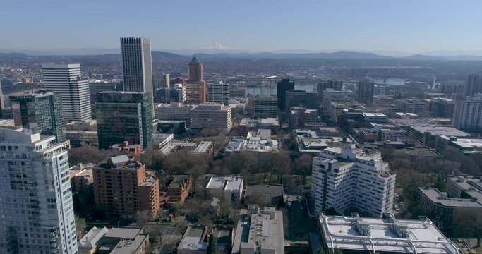 Looking at Mt. Hood from Downtown Portland Oregon