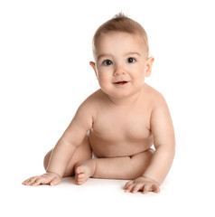 Cute healthy little baby on white background