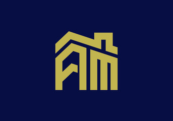 Initial Letter A and M with the roof. Real estate logo design concept. 