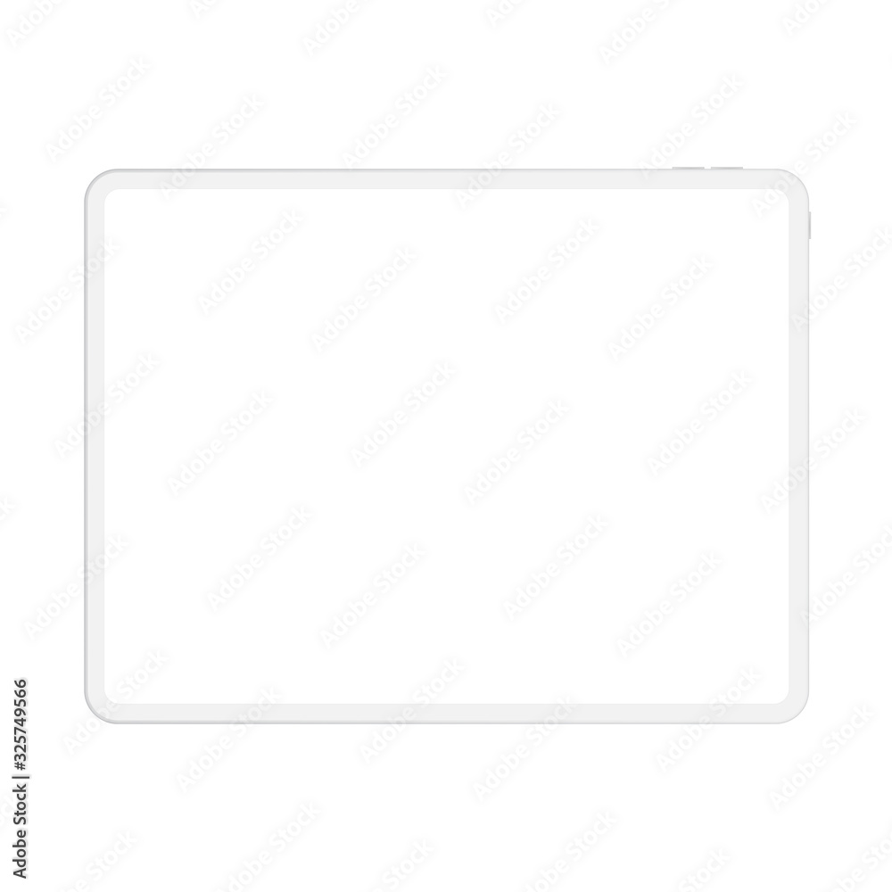 Poster High quality realistic new version of soft clean white pro tablet computer with blank white screen. Realistic vector mockup tablet pad for visual ui app demonstration in horizontal orientation