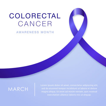 March - Colorectal Cancer Awareness Month. Bowel Cancer And Colon Cancer. Blue Awareness Ribbon. Concept Healthcare Banner. Stock Vector Illustration.