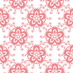 Floral seamless pattern. Pink flowers on white background