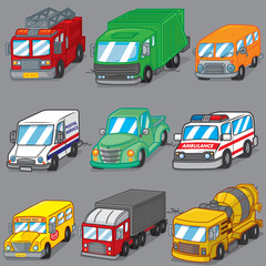 Transport set cartoon vector, car truck vectors.