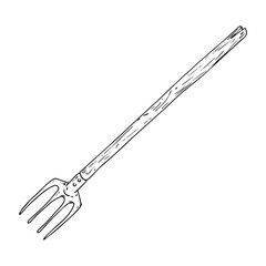 Garden pitchfork icon. Vector illustration of garden pitchfork. Hand drawn pitchfork for leaves.