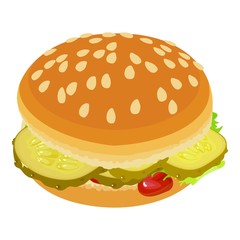 Appetizing burger icon. Isometric illustration of appetizing burger vector icon for web