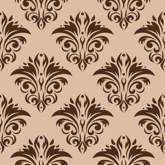 Floral seamless pattern. Brown design on beige background