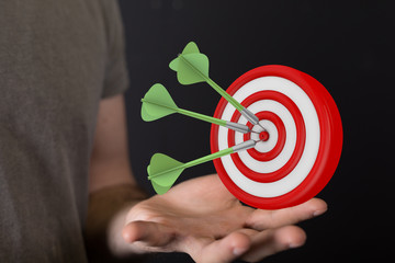Dart arrow on target dartboard, Business success concept..