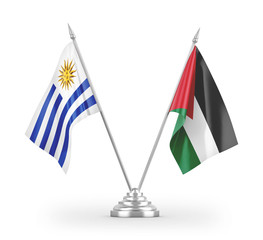 Jordan and Uruguay table flags isolated on white 3D rendering