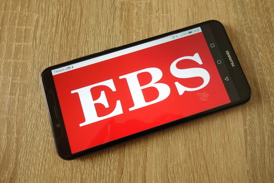 KONSKIE, POLAND - February 23, 2019: EBS d.a.c. logo displayed on smartphone