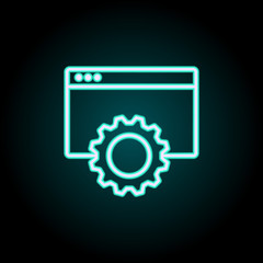 Gear and browser neon icon. Simple thin line, outline vector of startup icons for ui and ux, website or mobile application