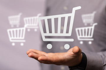 Online shopping business concept selecting shopping cart.