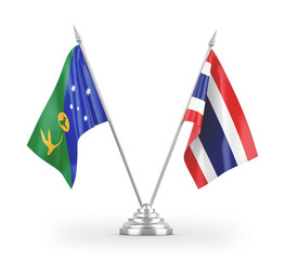 Thailand and Christmas Island table flags isolated on white 3D rendering