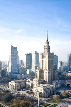 aerial view of the Palace of Culture and Science in the capital of Poland Warsaw © maksym