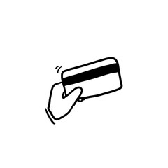 han drawn hand holding credit card illustration icon with doodle style