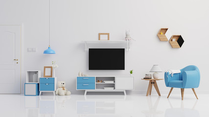 Interior poster mock up living room with colorful white sofa. 3D rendering.