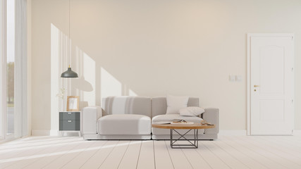 Interior poster mock up living room with colorful white sofa. 3D rendering.