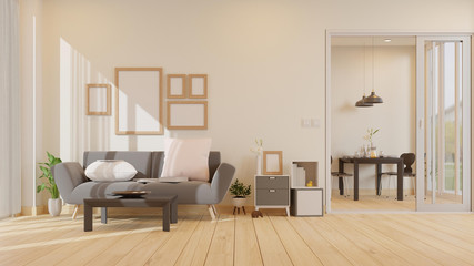 Interior poster mock up living room with colorful white sofa. 3D rendering.