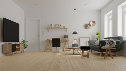 Interior poster mock up living room with colorful white sofa. 3D rendering.
