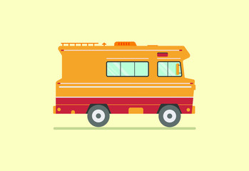 Vintage flat delivery truck in cartoon style with space for logo or text on a side.