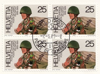 Service member of the Swiss field post, stamp Switzerland 1989