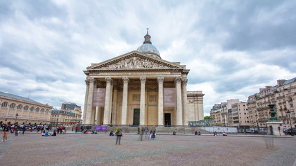 Fototapeta na wymiar Paris the Mausoleum Pantheon, front view, timelapse . France