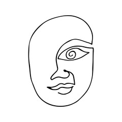 Abstract face drawn in doodle style. Hand-drawn linear image for terrier, business, web, logo, fashion.