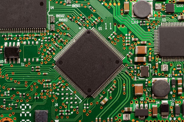 Electronic board components. Motherboard digital chip. Closeup