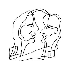 Abstract face drawn in doodle style. Hand-drawn linear image for terrier, business, web, logo, fashion.