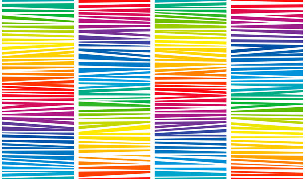 Rainbow colored striped pattern design with spectrum of vibrant colors. Seamless textured abstract vector illustration on white background.