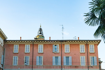 pink building on square Piazza Giuseppe Garibaldi, in  Ravenna, Italy 
