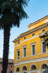 Naklejka premium yellow building on square Piazza Giuseppe Garibaldi, in Ravenna, Italy_