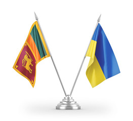 Ukraine and Sri Lanka table flags isolated on white 3D rendering