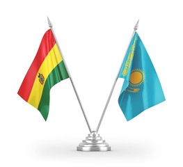 Kazakhstan and Bolivia table flags isolated on white 3D rendering