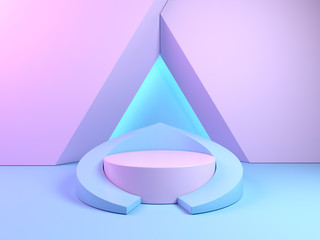Simple abstract mockup of geometric podium, minimalist composition of shapes and volumes for display stand in pastels color, 3d render.